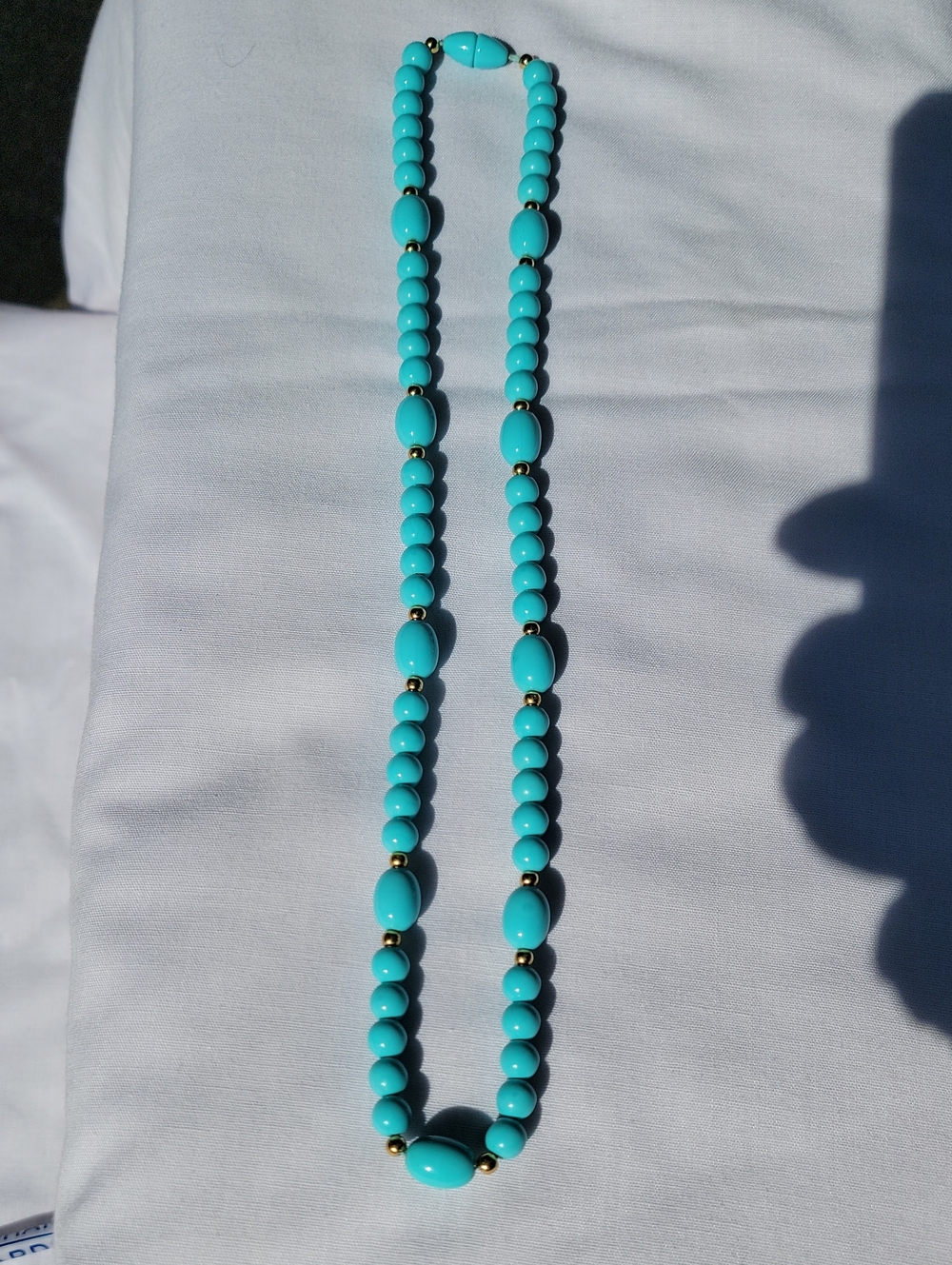 Vintage Avon Turquoise Blue Beaded Necklace with Gold Accents